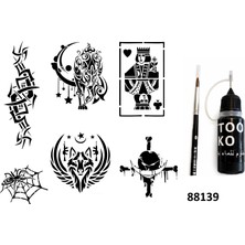 Airbrush Tattoo Tribal Şans Likit Kalem Uçlu Geçici Dövme Seti Fırça Hediyeli