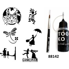 Airbrush Tattoo Kedi Cadı Likit Kalem Uçlu Geçici Dövme Seti Fırça Hediyeli