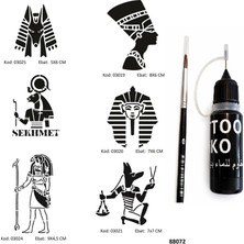 Airbrush Tattoo Antik Mısır Tanrıları Likit Kalem Uçlu Geçici Dövme Seti Fırça Hediyeli Fırça Hediyeli