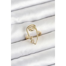 Hkursat Pirinç Gold Renk Picasso Tarzı Tek Çizgi Yüz Model Kadın Yüzük