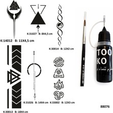 Airbrush Tattoo Şerit Sırt Bacak Likit Kalem Uçlu Geçici Dövme Seti Fırça Hediyeli