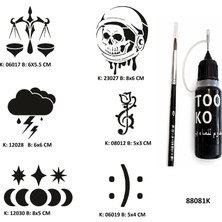 Airbrush Tattoo Gökyüzünün Adaleti Likit Kalem Uçlu Geçici Dövme Seti Fırça Hediyeli