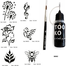 Airbrush Tattoo Müzik ve Doğa Likit Kalem Uçlu Geçici Dövme Seti Fırça Hediyeli