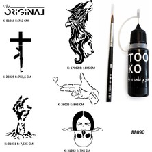 Airbrush Tattoo Savaş ve Zombi Likit Kalem Uçlu Geçici Dövme Seti Fırça Hediyeli