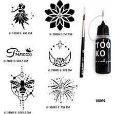 Airbrush Tattoo Mandala ve Peri Likit Kalem Uçlu Geçici Dövme Seti Fırça Hediyeli