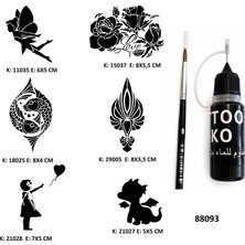 Airbrush Tattoo Sevimli Modeller Likit Kalem Uçlu Geçici Dövme Seti Fırça Hediyeli