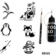 Airbrush Tattoo Anne Yavru Panda Likit Kalem Uçlu Geçici Dövme Seti Fırça Hediyeli