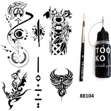 Airbrush Tattoo Fantastik Karizmatik Modeller Likit Kalem Uçlu Geçici Dövme Seti Fırça Hediyeli
