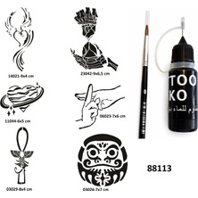 Airbrush Tattoo Mistik Zaman Likit Kalem Uçlu Geçici Dövme Seti Fırça Hediyeli