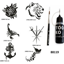 Airbrush Tattoo Gül ve Kılıç Likit Kalem Uçlu Geçici Dövme Seti Fırça Hediyeli