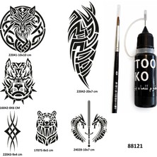 Airbrush Tattoo Tribal Serisi Likit Kalem Uçlu Geçici Dövme Seti Fırça Hediyeli