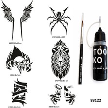 Airbrush Tattoo Hırçın Tasarımlar Likit Kalem Uçlu Geçici Dövme Seti Fırça Hediyeli