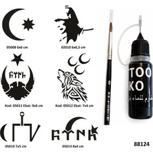 Airbrush Tattoo Milli Sembollerlikit Kalem Uçlu Geçici Dövme Seti Fırça Hediyeli