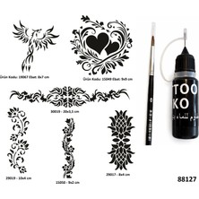 Airbrush Tattoo Kadın Bel Kol Sembolleri Likit Kalem Uçlu Geçici Dövme Seti Fırça Hediyeli