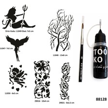 Airbrush Tattoo Aşk ve Tutku Sembolleri Likit Kalem Uçlu Geçici Dövme Seti Fırça Hediyeli