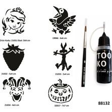 Airbrush Tattoo Çocuksu Semboller Likit Kalem Uçlu Geçici Dövme Seti Fırça Hediyeli