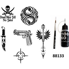 Airbrush Tattoo Savaş ve Dragon Likit Kalem Uçlu Geçici Dövme Seti Fırça Hediyeli