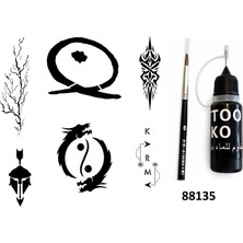 Airbrush Tattoo Karma Ying Yang Likit Kalem Uçlu Geçici Dövme Seti Fırça Hediyeli