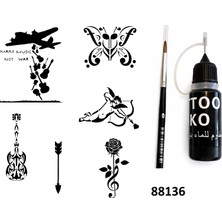 Airbrush Tattoo Müzik Hayatttır Likit Kalem Uçlu Geçici Dövme Seti Fırça Hediyeli