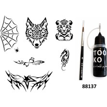 Airbrush Tattoo Vahsi Kanat Likit Kalem Uçlu Geçici Dövme Seti Fırça Hediyeli