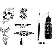 Airbrush Tattoo Anka Kurukafa Likit Kalem Uçlu Geçici Dövme Seti Fırça Hediyeli