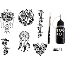 Airbrush Tattoo Zarif Kadınlar Likit Kalem Uçlu Geçici Dövme Seti Fırça Hediyeli