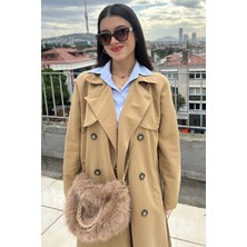 Mollycrush Kadın Camel Peluş Omuz Çantası Gold Zincir Askılı Çanta