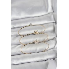 Hkursat Gold Renk Zirkon Taşlı Pirinç 3'lü Kadın Bileklik Kombini