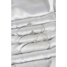 Hkursat Zirkon Taşlı Gümüş Renk Yonca Model 3'lü Kadın Bileklik Kombini