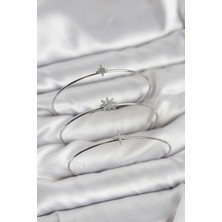 Hkursat Zirkon Taşlı Kutup Yıldızı Model Gümüş Renk 3'lü Kadın Bileklik Kombini