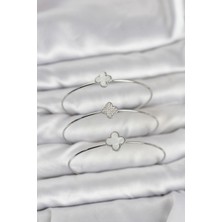 Hkursat Gümüş Renk Yonca Model Zirkon Taşlı 3'lü Kadın Bileklik Kombini