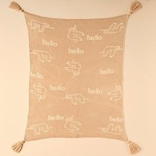 Starseven Maison Sloth Hayvan BASKILI%100 Akrilik Battaniye, Bej, 100X120 cm