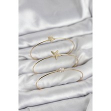 Hkursat Gold Renk Zirkon Taşlı Deniz Yıldızı Model 3'lü Kadın Bileklik Kombini