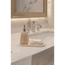 Feyza Design Mermer Dokulu 3 Parça Lüks Banyo Seti: Sıvı Sabunluk, Sabunluk, Oval Tepsi