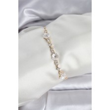 Hkursat Baget Zirkon Taşlı Çiçek Model Gold Renk Asansörlü Kadın Bileklik