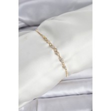 Hkursat Gold Renk Zincir Model Zirkon Taşlı Pirinç Asansörlü Kadın Bileklik