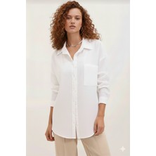 Yxc Tek Cepli Oversize Keten Gömlek Bayan Keten Gömlek