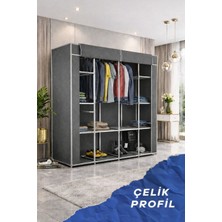 Teknor-Prado Geniş Hacimli Metal Çift Askılı Gardrop Bez Dolap Gri