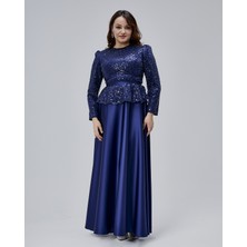 Asees Orta Beden Peplum Detaylı Tesettür Abiye Elbise