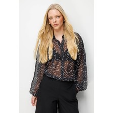 Mixray 4800 Kadın Puantiyeli Gömlek Siyah