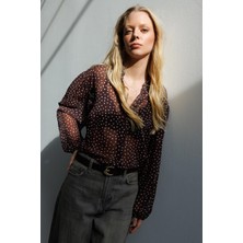 Mixray 4800 Kadın Puantiyeli Gömlek Kahve