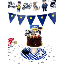 Fluparty Polis Temalı Pasta Süsü – Polis Karakolu & Polis Arabası Cake Topper