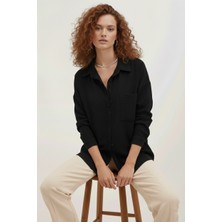 Yxc Tek Cepli Oversize Keten Gömlek Bayan Keten Gömlek