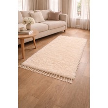Tekstil Stokları El Dokuma Bambu Viskon Yumuşak Iplik 70X140 cm Peluş Halı Paspas Krem