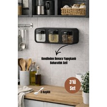 Dory 3'lü Kendinden Duvara Yapışkanlı Kaşıklı Baharatlık Takımı - Baharat Standı Siyah