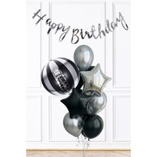 Pekshop Siyah ve Gümüş Tema Doğum Günü Süsleme Seti Bannerlı Balon Paketi SET261