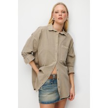 Mixray 4820 Kadın Parça Boya Basic Gömlek Antik Vizon