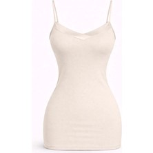 Jiber V Yaka Saten Biyeli Ince Askılı Anti Alerjik Kadın Atlet 626