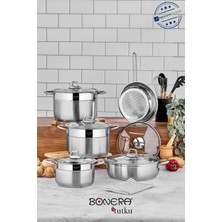 Bonera Omega 10 Parça Paslanmaz Çelik Tencere & Tava Seti & Lale 10 Lt Paslanmaz Düdüklü Tencere Seti