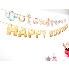 Fluparty Cowgirl - Kovboy Kız Temalı “Happy Birthday” Yazı Banner